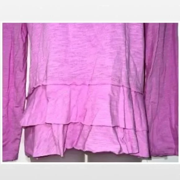 New Small Bright Pink Ruffle Hem Long Sleeve Top - Picture 4 of 15